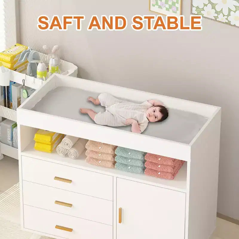 Table à langer et commode blanches 3 tiroirs – 2-en-1, 1 enfant