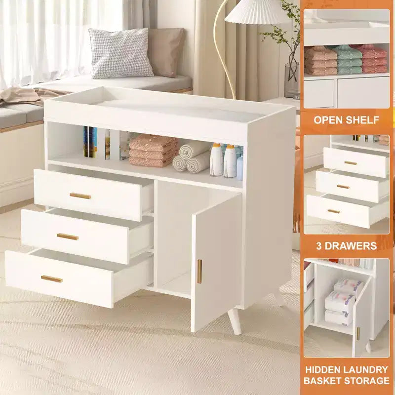 Table à langer et commode blanches 3 tiroirs – 2-en-1, 1 enfant