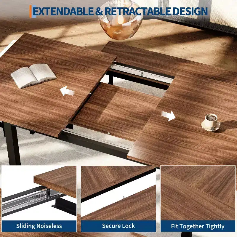 Ensemble table à manger extensible noire/marron, 5 pièces, pour 4 à 8 personnes