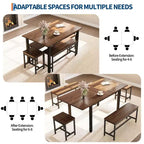 Ensemble table à manger extensible noire/marron, 5 pièces, pour 4 à 8 personnes