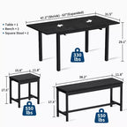 Ensemble table à manger extensible noire/marron, 5 pièces, pour 4 à 8 personnes