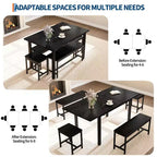Ensemble table à manger extensible noire/marron, 5 pièces, pour 4 à 8 personnes