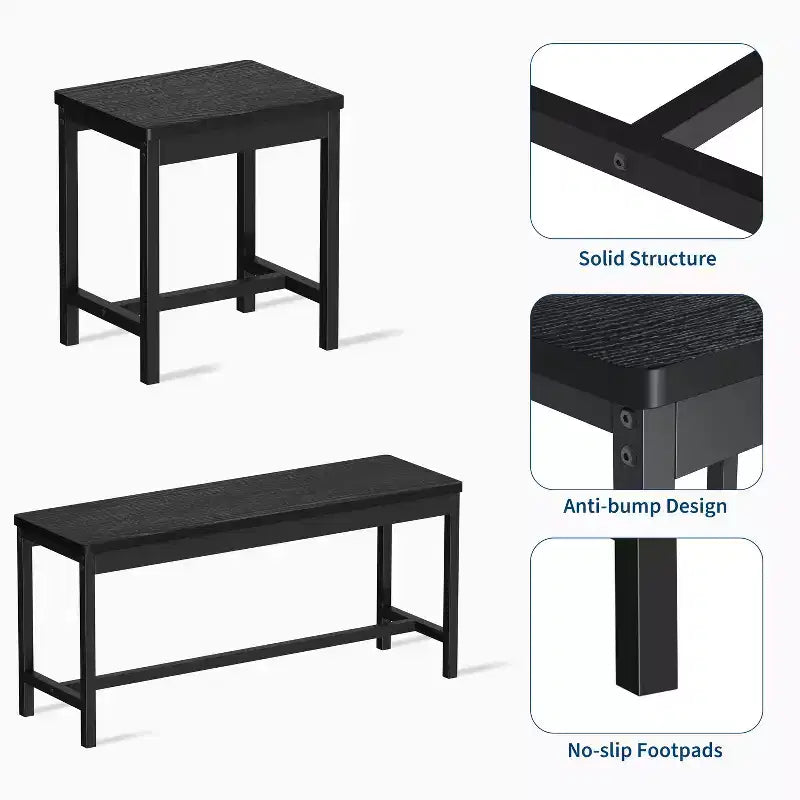 Ensemble table à manger extensible noire/marron, 5 pièces, pour 4 à 8 personnes