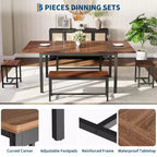 Ensemble table à manger extensible noire/marron, 5 pièces, pour 4 à 8 personnes