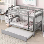 Lit superposé jumeau gris avec lit gigogne, échelle et balustrades, 3 couchages