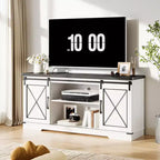 Meuble TV de style ferme marron avec portes coulissantes – Convient aux téléviseurs jusqu'à 65" – Assemblage par 1 personne