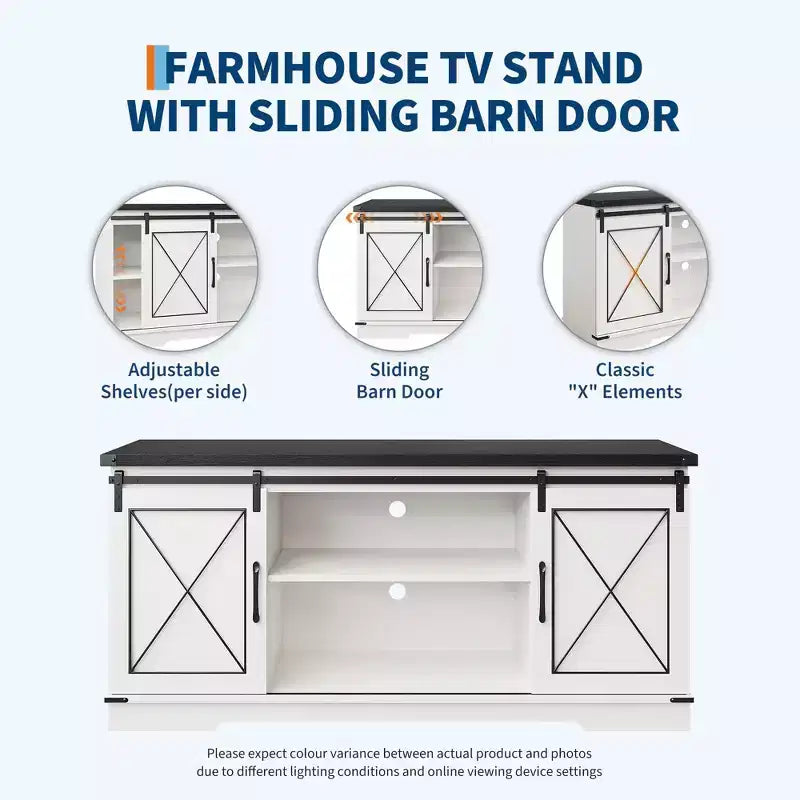 Meuble TV de style ferme marron avec portes coulissantes – Convient aux téléviseurs jusqu'à 65" – Assemblage par 1 personne