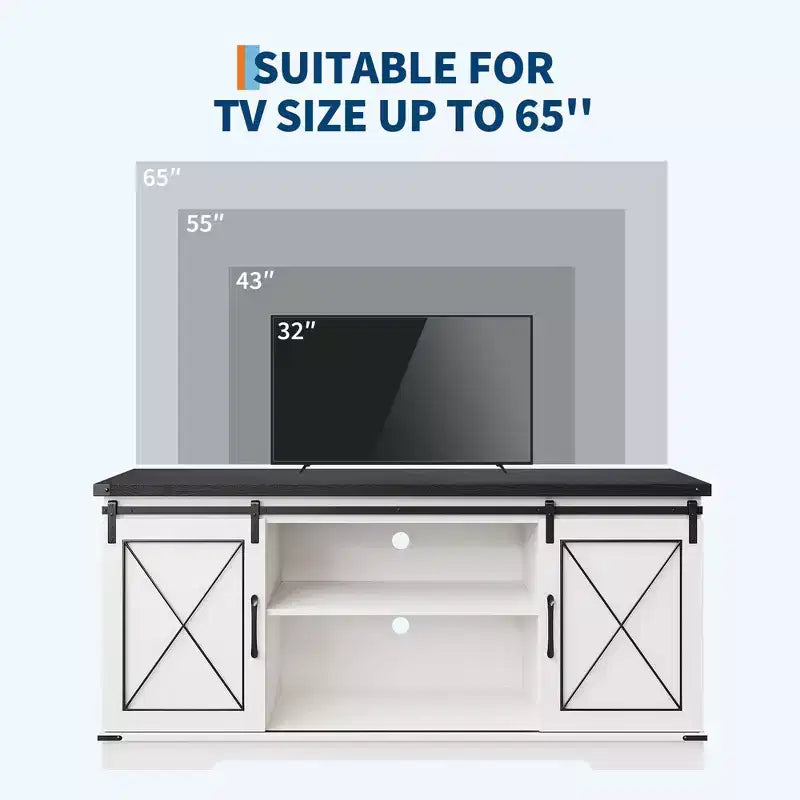 Meuble TV de style ferme marron avec portes coulissantes – Convient aux téléviseurs jusqu'à 65" – Assemblage par 1 personne