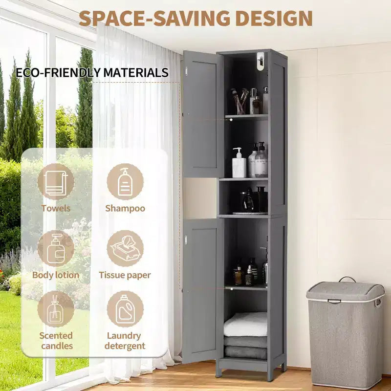 Meuble colonne de salle de bain avec tiroir et étagères réglables, organisateur de rangement sur pied de 170 cm pour salle de bain, cuisine, couloir