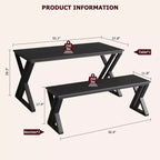 Ensemble table et bancs de salle à manger en bois et métal noirs – 2 places