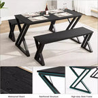Ensemble table et bancs de salle à manger en bois et métal noirs – 2 places