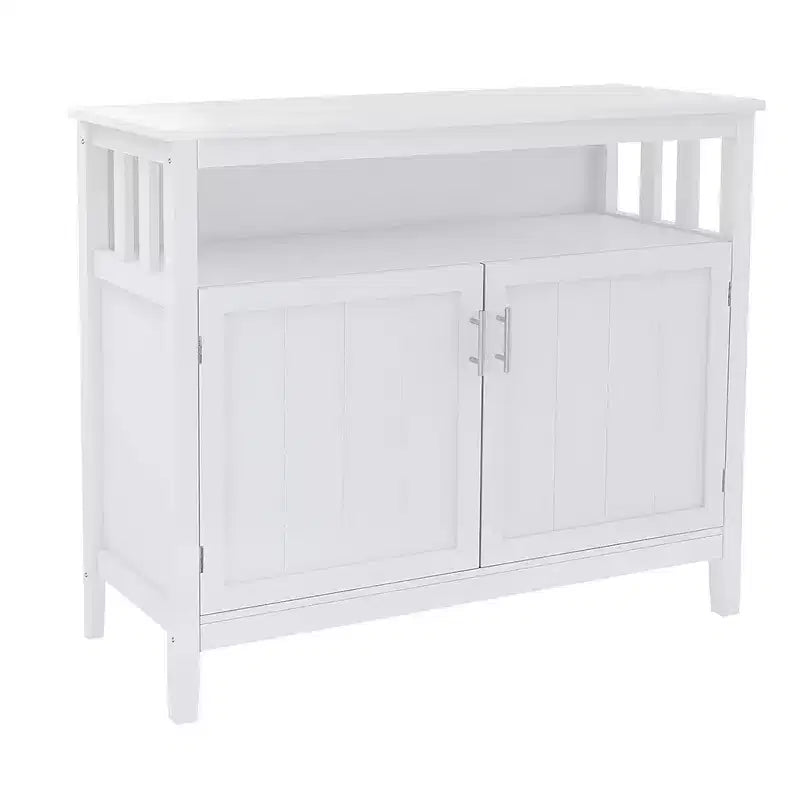 Buffet bahut 2 portes noir/blanc avec étagère ouverte – Montage 1 personne