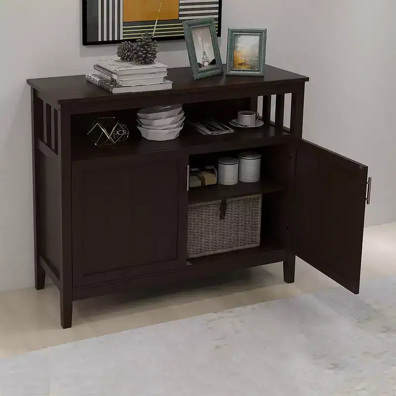 Buffet bahut 2 portes noir/blanc avec étagère ouverte – Montage 1 personne