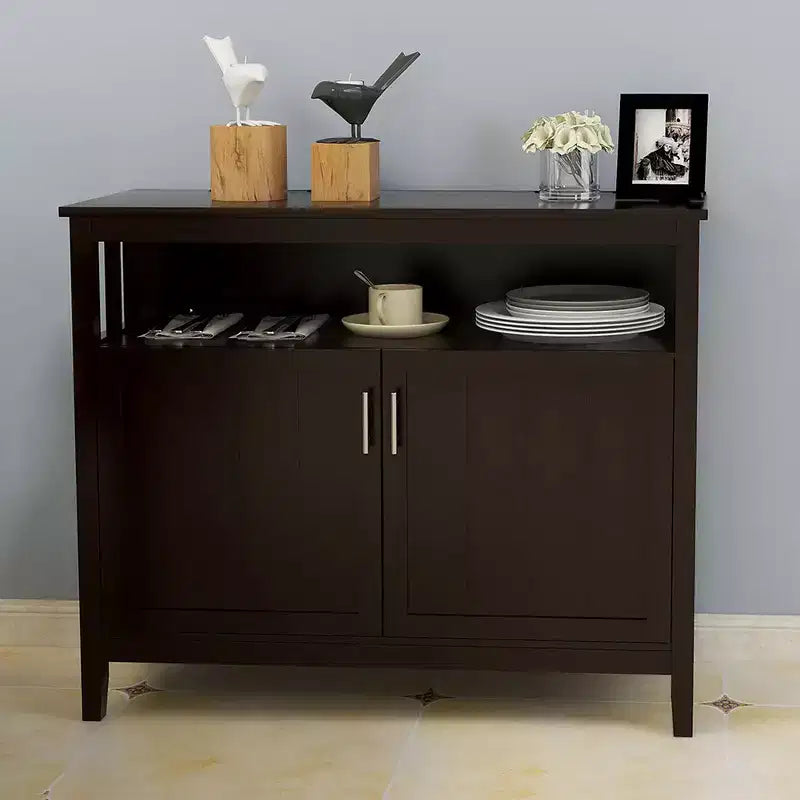 Buffet bahut 2 portes noir/blanc avec étagère ouverte – Montage 1 personne