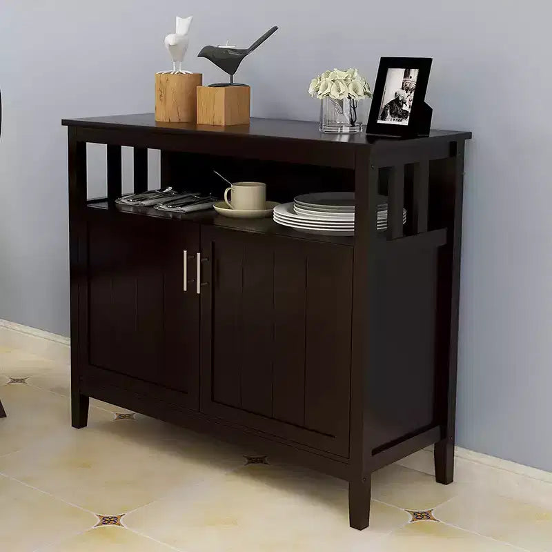 Buffet bahut 2 portes noir/blanc avec étagère ouverte – Montage 1 personne