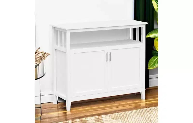 Buffet bahut 2 portes noir/blanc avec étagère ouverte – Montage 1 personne
