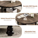 Table basse ronde à 2 niveaux, marron – Plateau en bois, pieds en métal noir, 2 à 4 places