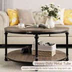 Table basse ronde à 2 niveaux, marron – Plateau en bois, pieds en métal noir, 2 à 4 places