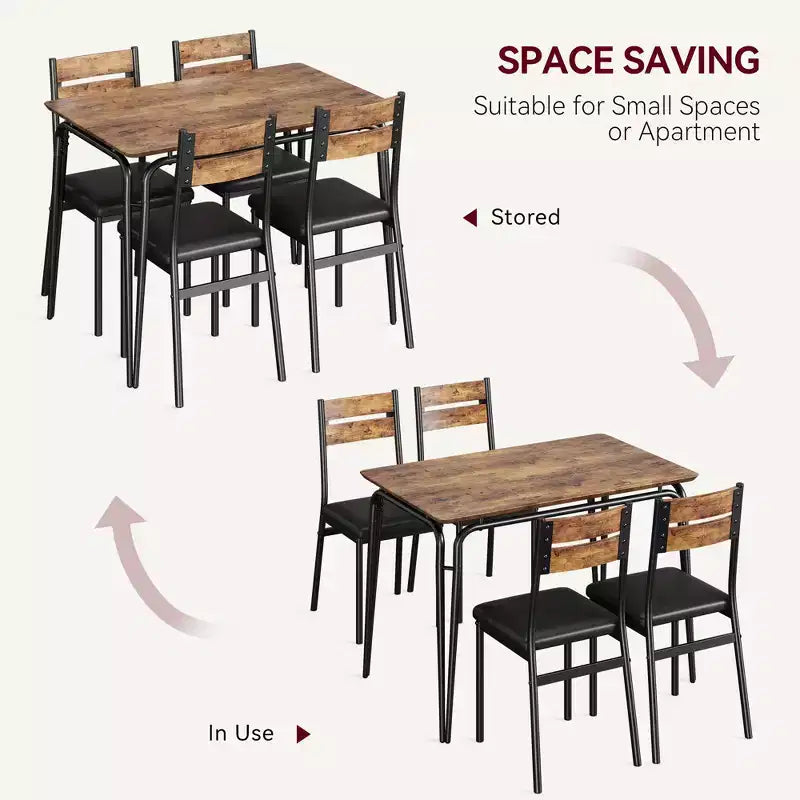 Ensemble de salle à manger carré 4 places Noir / Marron / Gris / Blanc – Piètement en métal, Chaises rembourrées (5 pièces)
