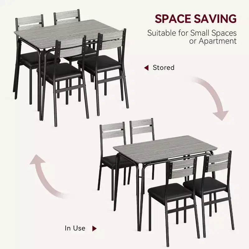 Ensemble de salle à manger carré 4 places Noir / Marron / Gris / Blanc – Piètement en métal, Chaises rembourrées (5 pièces)