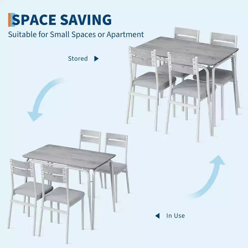 Ensemble de salle à manger carré 4 places Noir / Marron / Gris / Blanc – Piètement en métal, Chaises rembourrées (5 pièces)