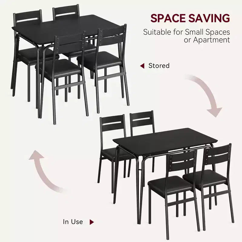 Ensemble de salle à manger carré 4 places Noir / Marron / Gris / Blanc – Piètement en métal, Chaises rembourrées (5 pièces)