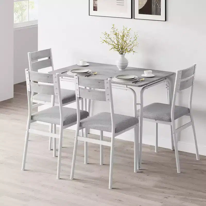 Ensemble de salle à manger carré 4 places Noir / Marron / Gris / Blanc – Piètement en métal, Chaises rembourrées (5 pièces)