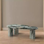 Table Basse Ovale en Béton – Vert & Beige, Piétement Piédestal