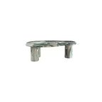 Table Basse Ovale en Béton – Vert & Beige, Piétement Piédestal