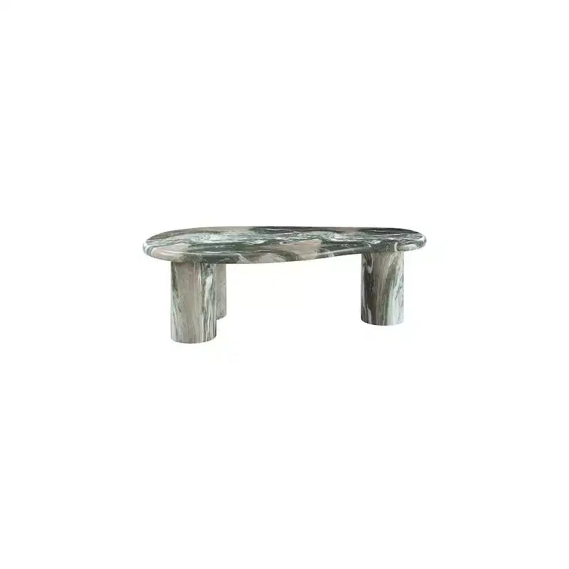 Table Basse Ovale en Béton – Vert & Beige, Piétement Piédestal