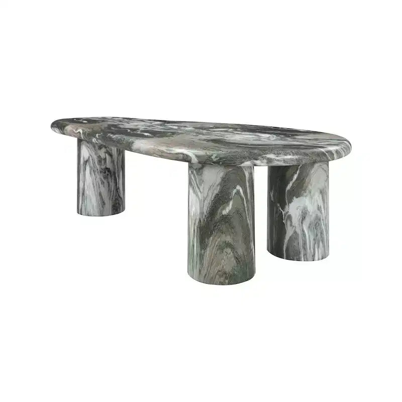 Table Basse Ovale en Béton – Vert & Beige, Piétement Piédestal