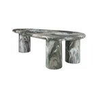 Table Basse Ovale en Béton – Vert & Beige, Piétement Piédestal