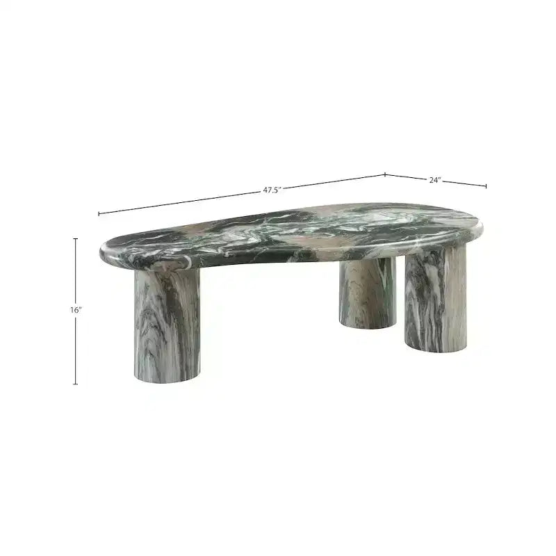 Table Basse Ovale en Béton – Vert & Beige, Piétement Piédestal