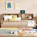Lit de sol brun Twin XL avec rangement et ports USB – Bois de pin, semi-fermé, pour 1 enfant
