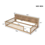 Lit de sol brun Twin XL avec rangement et ports USB – Bois de pin, semi-fermé, pour 1 enfant