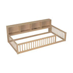 Lit de sol brun Twin XL avec rangement et ports USB – Bois de pin, semi-fermé, pour 1 enfant