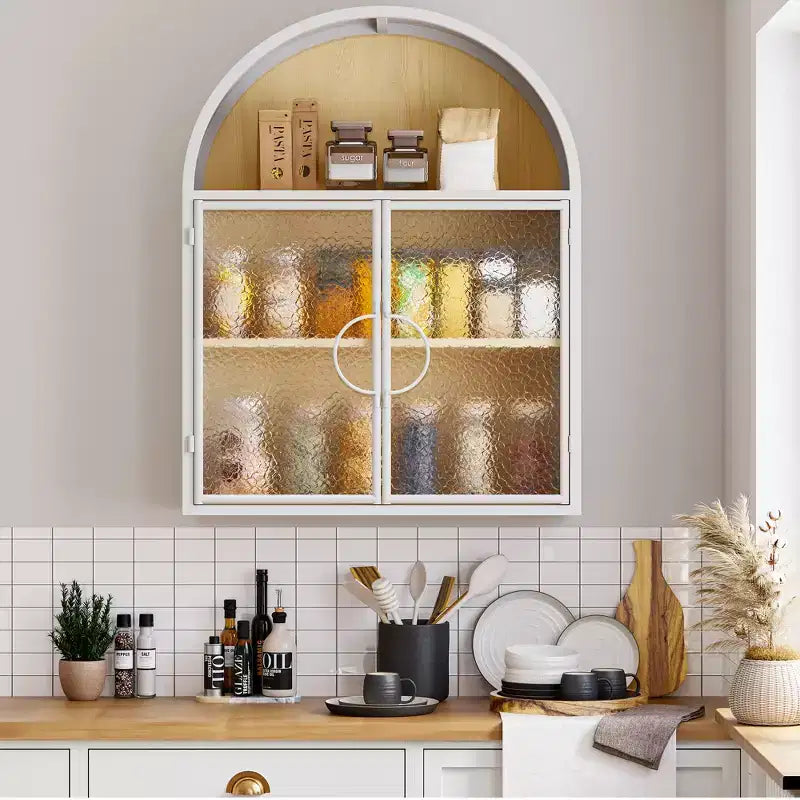 Armoire Murale Cintrée – Noir/Blanc, Métal et Verre Dépoli, Murale