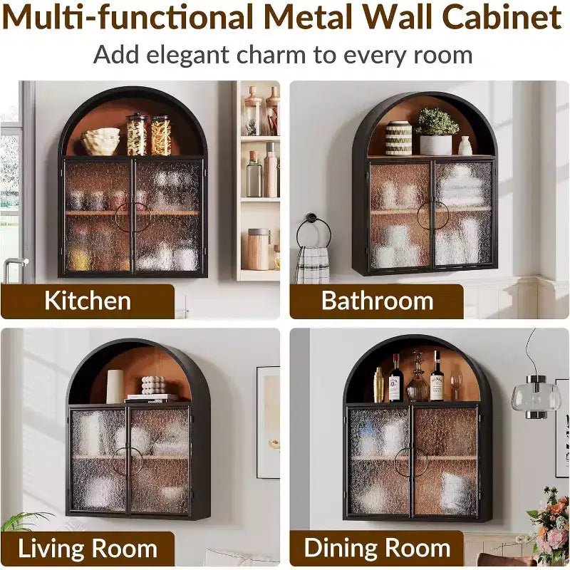 Armoire Murale Cintrée – Noir/Blanc, Métal et Verre Dépoli, Murale