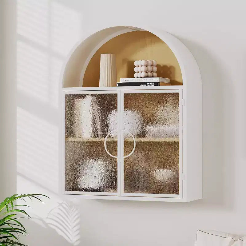 Armoire Murale Cintrée – Noir/Blanc, Métal et Verre Dépoli, Murale
