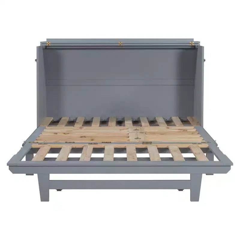 Lit escamotable Queen noir/gris/blanc – Portes en verre dépoli et pieds dorés, lit mural pliant pour 2