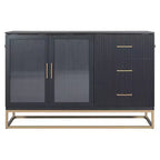 Lit escamotable Queen noir/gris/blanc – Portes en verre dépoli et pieds dorés, lit mural pliant pour 2