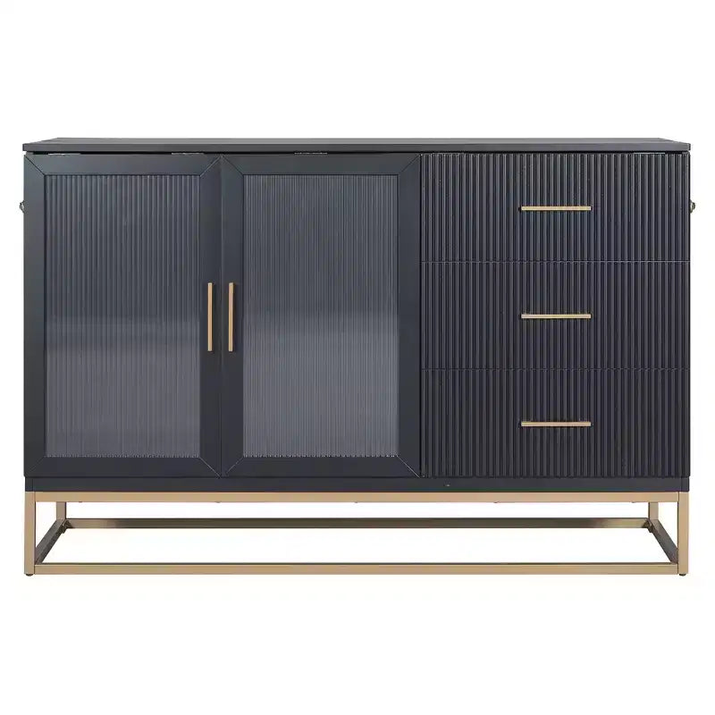 Lit escamotable Queen noir/gris/blanc – Portes en verre dépoli et pieds dorés, lit mural pliant pour 2
