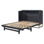 Lit escamotable Queen noir/gris/blanc – Portes en verre dépoli et pieds dorés, lit mural pliant pour 2