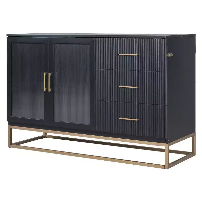 Lit escamotable Queen noir/gris/blanc – Portes en verre dépoli et pieds dorés, lit mural pliant pour 2