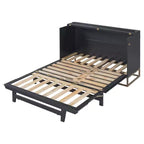 Lit escamotable Queen noir/gris/blanc – Portes en verre dépoli et pieds dorés, lit mural pliant pour 2