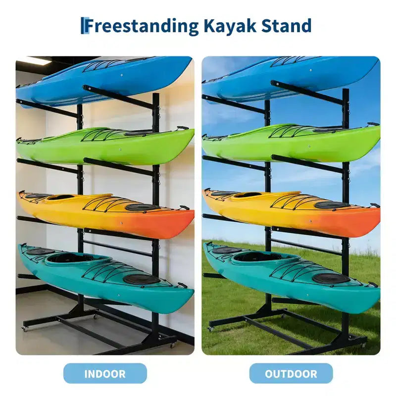 Porte-kayak autoportant noir avec roues – 2 ou 4 niveaux, 1 personne