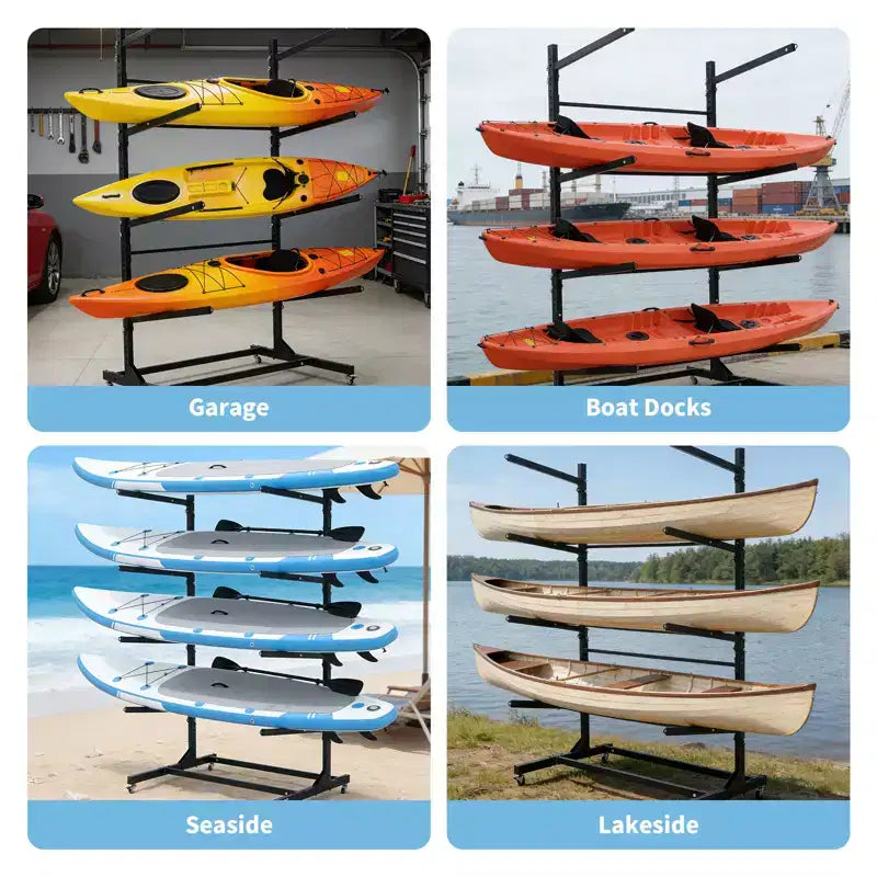 Porte-kayak autoportant noir avec roues – 2 ou 4 niveaux, 1 personne