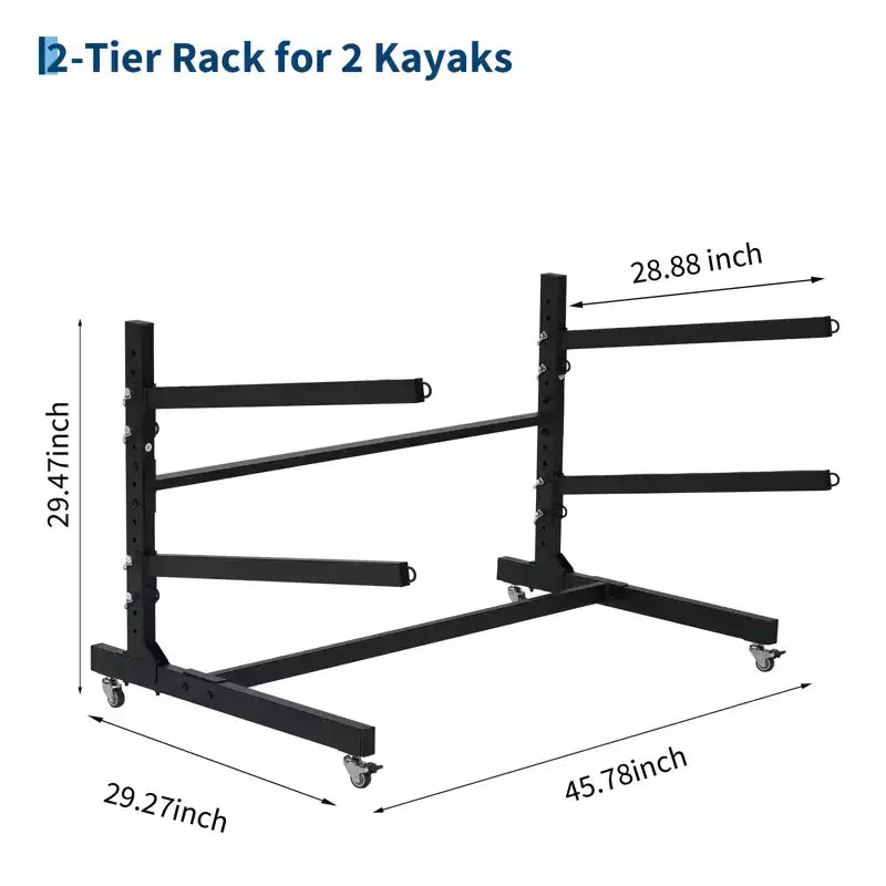 Porte-kayak autoportant noir avec roues – 2 ou 4 niveaux, 1 personne
