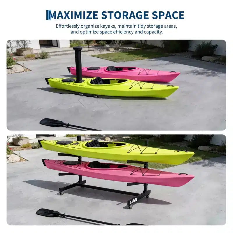 Porte-kayak autoportant noir avec roues – 2 ou 4 niveaux, 1 personne