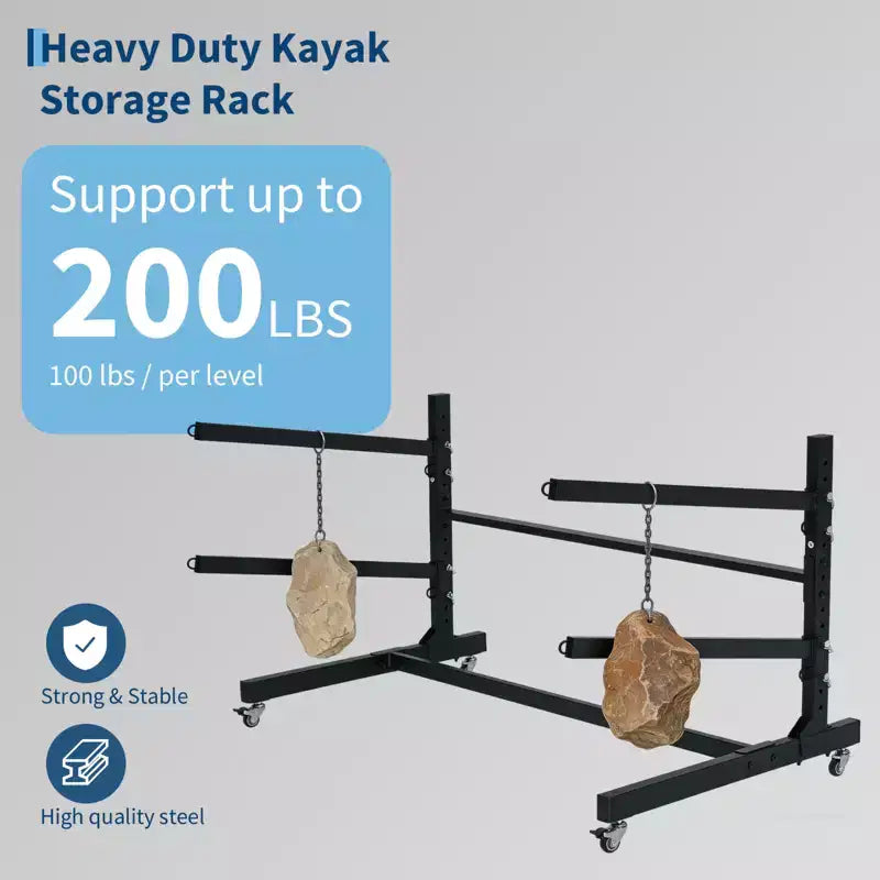 Porte-kayak autoportant noir avec roues – 2 ou 4 niveaux, 1 personne